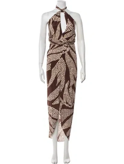 Pre-owned Johanna Ortiz Silk Long Dress In Brown