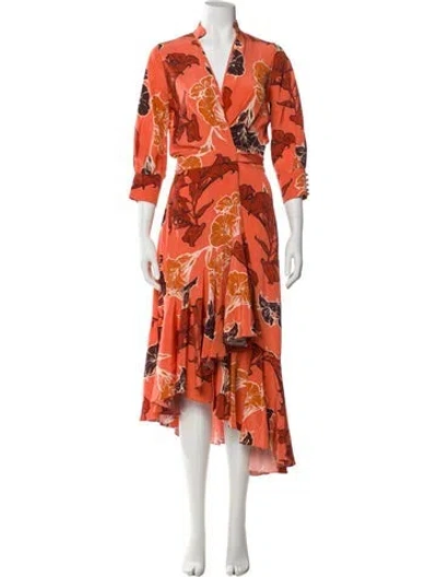 Pre-owned Johanna Ortiz Silk Long Dress In Orange