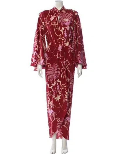 Pre-owned Johanna Ortiz Silk Long Dress In Red