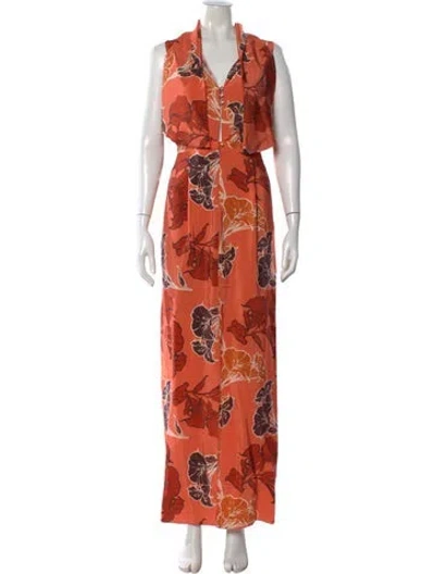 Pre-owned Johanna Ortiz Silk Long Dress W/ Tags In Orange