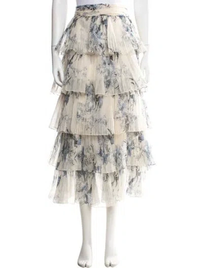 Pre-owned Johanna Ortiz Silk Long Skirt In White