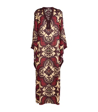 Johanna Ortiz Silk One Palm Only Tunic Maxi Dress In Burgundy