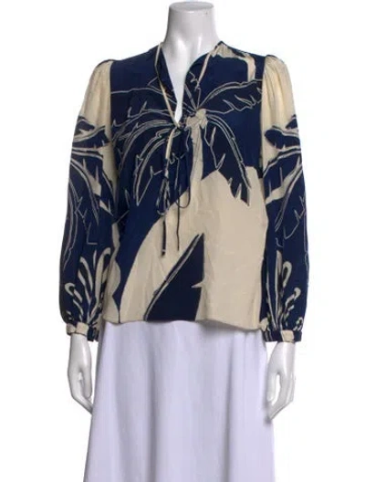 Pre-owned Johanna Ortiz Silk Printed Blouse In Blue