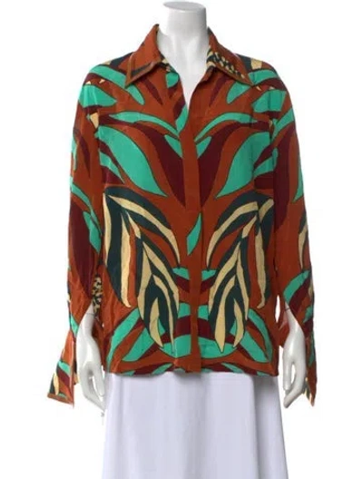 Pre-owned Johanna Ortiz Silk Printed Blouse In Orange