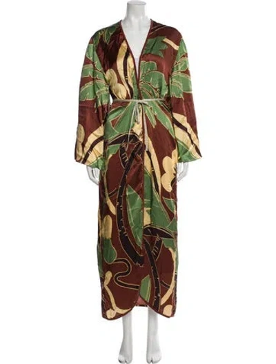 Pre-owned Johanna Ortiz Silk Printed Robe W/ Tags In Brown