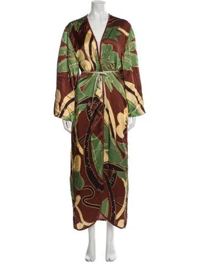 Pre-owned Johanna Ortiz Silk Printed Robe W/ Tags In Brown