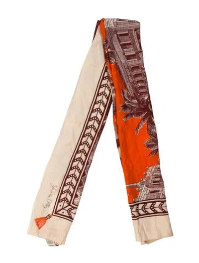 Pre-owned Johanna Ortiz Silk Printed Scarf In Orange