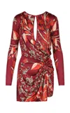 Johanna Ortiz Silk Rainforest Canopy Mini Dress In Burgundy