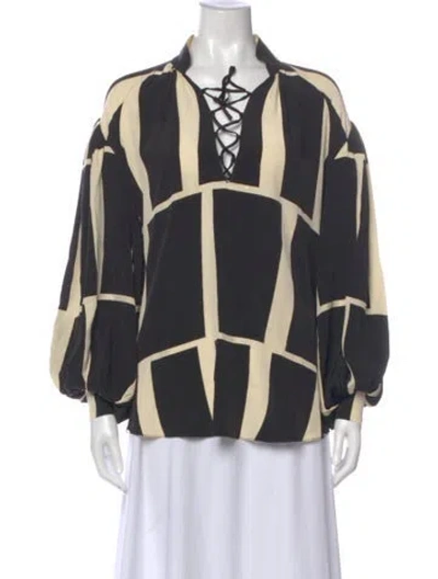 Pre-owned Johanna Ortiz Silk Striped Blouse In Gray
