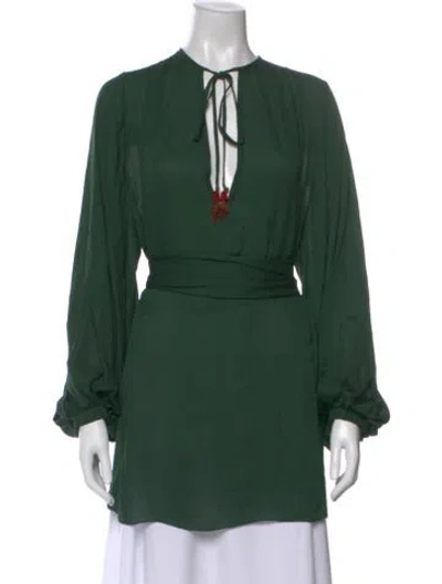 Pre-owned Johanna Ortiz Silk Tie Neck Blouse W/ Tags In Green