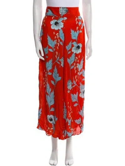 Pre-owned Johanna Ortiz Silk Wide Leg Pants In Red