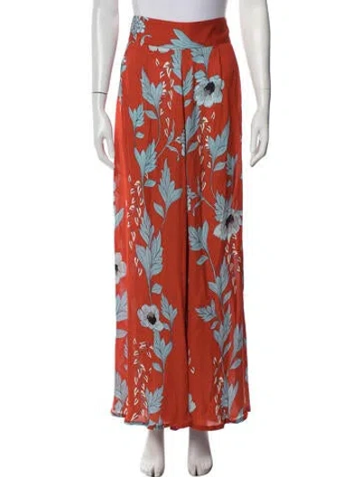 Pre-owned Johanna Ortiz Silk Wide Leg Pants In Red