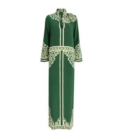 Johanna Ortiz Silk Windborne Woman Tunic Maxi Dress In Green