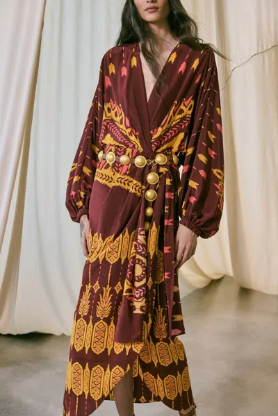 Johanna Ortiz Sin Fin Ankle Dress In Burgundy In White