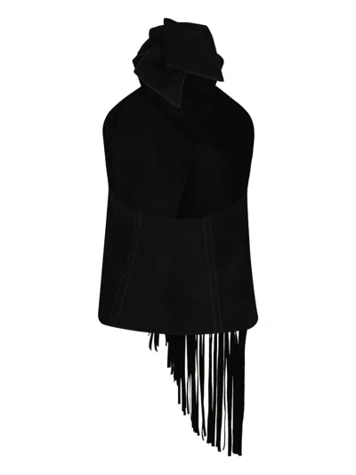 Johanna Ortiz Sonora Fringed Halterneck Top In Black