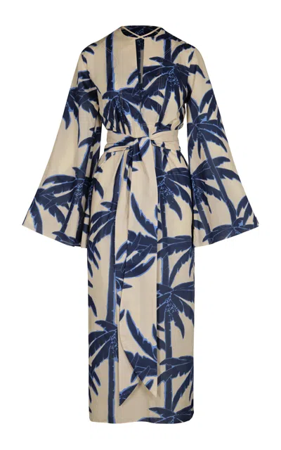 Johanna Ortiz Sotaviento Printed Cotton Midi Dress In Neutrals