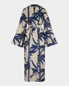 Johanna Ortiz Sotaviento Printed Cotton Midi Dress In Swim Salty Palms-ecru-blue