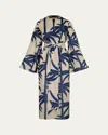 Johanna Ortiz Sotaviento Printed Cotton Midi Dress In Swim Salty Palms-ecru-blue