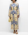 Johanna Ortiz Soul Healer Ankle Dress In Shipibo And The Tropics Blue - Ecru