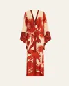 Johanna Ortiz Southern Tropics Silk Tunic Maxi Dress In Tropical Exuberance Marsala- Ecru