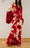 Johanna Ortiz Southern Tropics Silk Tunic Maxi Dress In Tropical Exuberance Marsala- Ecru