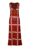 Johanna Ortiz Spanish Legacy Plunged Knit Cotton Midi Dress In Multi
