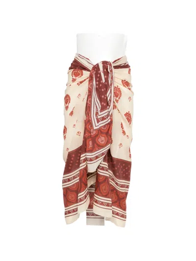 Johanna Ortiz Red Spirit Of The Rider Printed Cotton Pareo In Brown