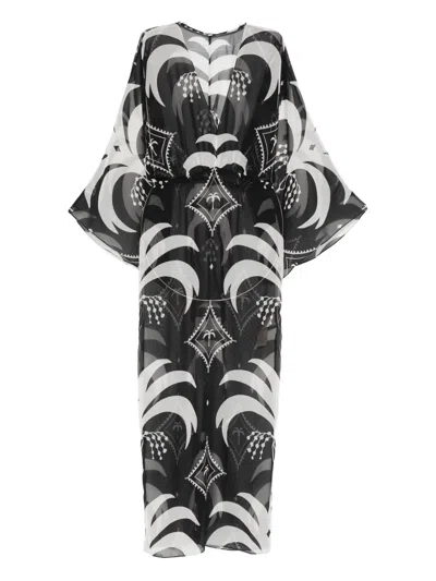 Johanna Ortiz Spiritual Healers Cape-sleeve Maxi Dress In Black