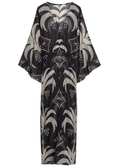 Johanna Ortiz Spiritual Healers Patterned Georgette Maxi Kaftan In Black