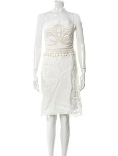 Pre-owned Johanna Ortiz Square Neckline Knee-length Dress In White