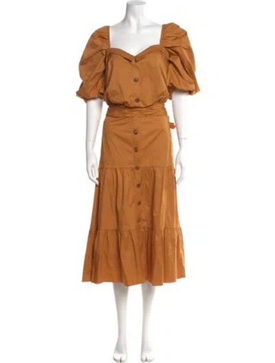 Pre-owned Johanna Ortiz Square Neckline Long Dress In Brown