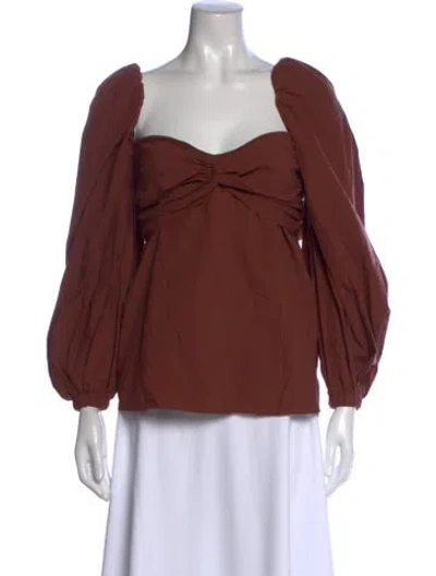 Pre-owned Johanna Ortiz Square Neckline Long Sleeve Blouse In Brown