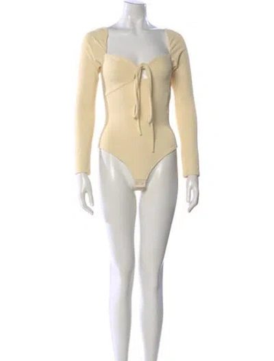 Pre-owned Johanna Ortiz Square Neckline Long Sleeve Bodysuit W/ Tags In Yellow