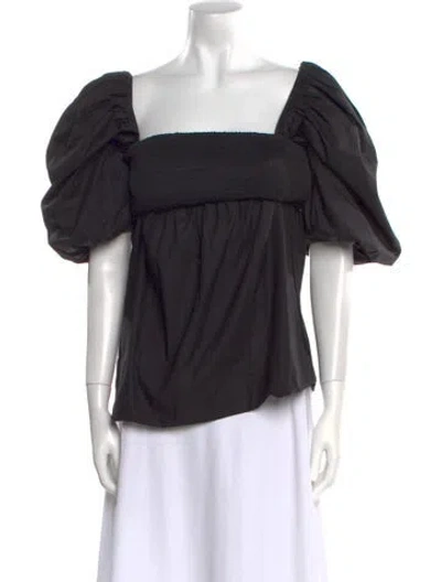 Pre-owned Johanna Ortiz Square Neckline Short Sleeve Blouse In Black