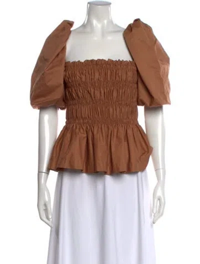 Pre-owned Johanna Ortiz Square Neckline Short Sleeve Blouse In Brown