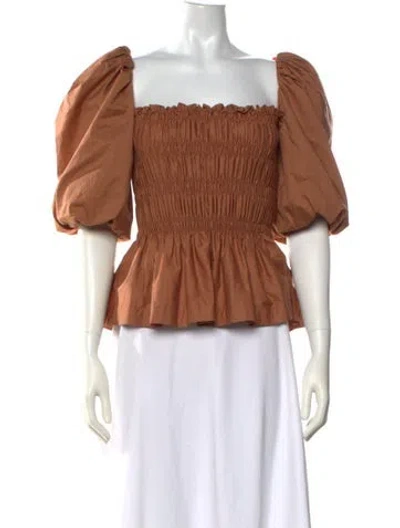 Pre-owned Johanna Ortiz Square Neckline Short Sleeve Blouse In Brown