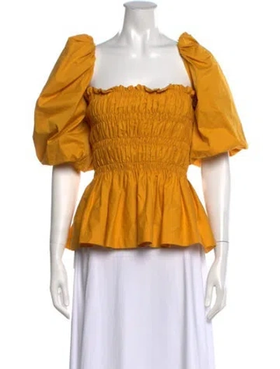 Pre-owned Johanna Ortiz Square Neckline Short Sleeve Blouse In Yellow