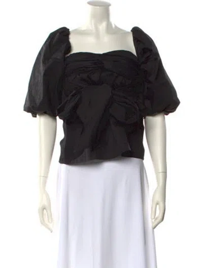 Pre-owned Johanna Ortiz Square Neckline Short Sleeve Crop Top In Black