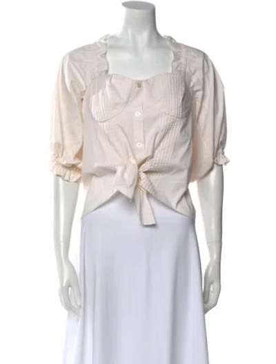 Pre-owned Johanna Ortiz Square Neckline Short Sleeve Crop Top In Neutral