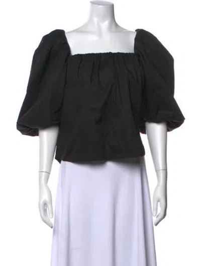 Pre-owned Johanna Ortiz Square Neckline Short Sleeve Top In Black