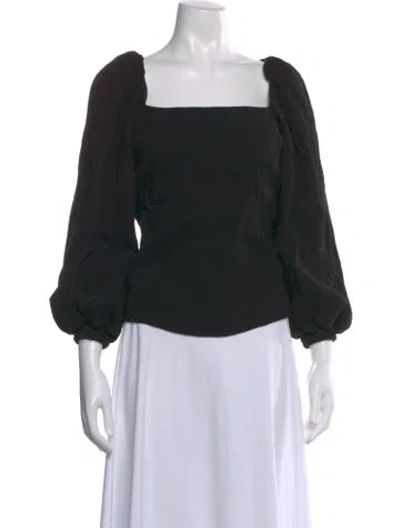 Pre-owned Johanna Ortiz Square Neckline Three-quarter Sleeve Blouse In Black