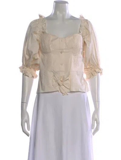 Pre-owned Johanna Ortiz Square Neckline Three-quarter Sleeve Blouse In Neutral