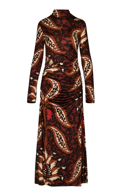 Johanna Ortiz Start Point Gathered Maxi Dress In Multi