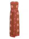 Johanna Ortiz Linen Ancient Strapless Midi Dress In Brown