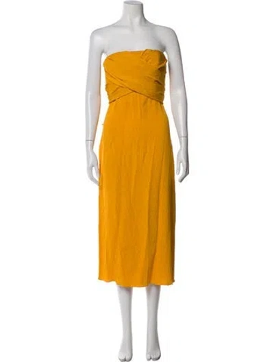 Pre-owned Johanna Ortiz Strapless Midi Length Dress In Yellow