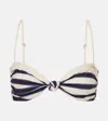 Shop Johanna Ortiz Striped Bikini Top In Blue