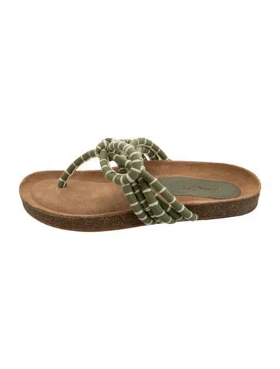 Pre-owned Johanna Ortiz Striped Flip Flops In Green
