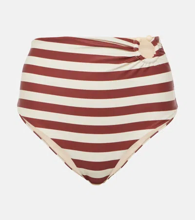 Johanna Ortiz Striped High-rise Bikini Bottoms In 0