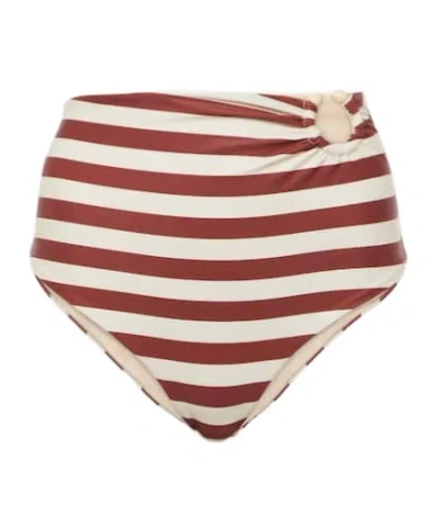 Johanna Ortiz Striped High-rise Bikini Bottoms In Brown