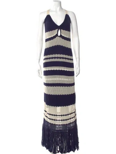 Pre-owned Johanna Ortiz Striped Long Dress In Blue